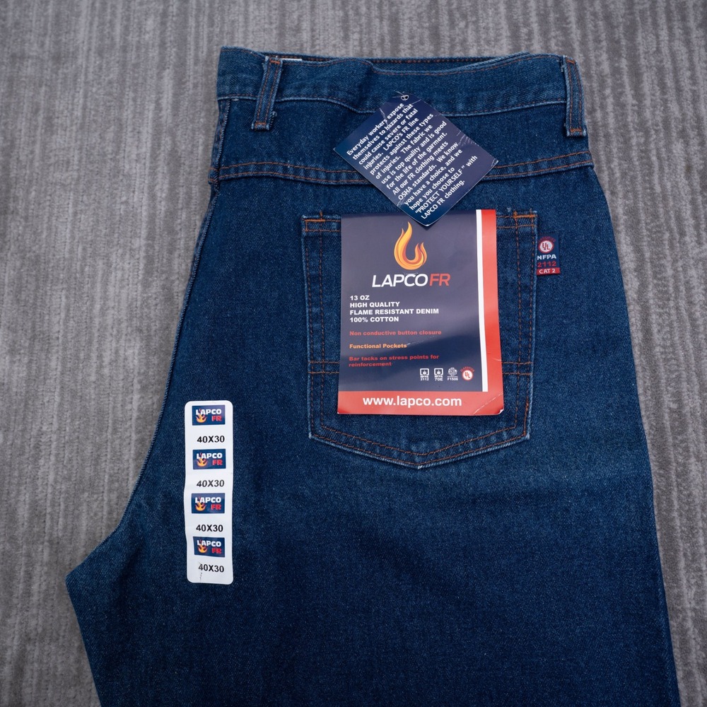 LAPCO FR Mens 40x30 Flame Resistant Denim Work Jeans NFPA 2112 CAT 2 Indigo Blue